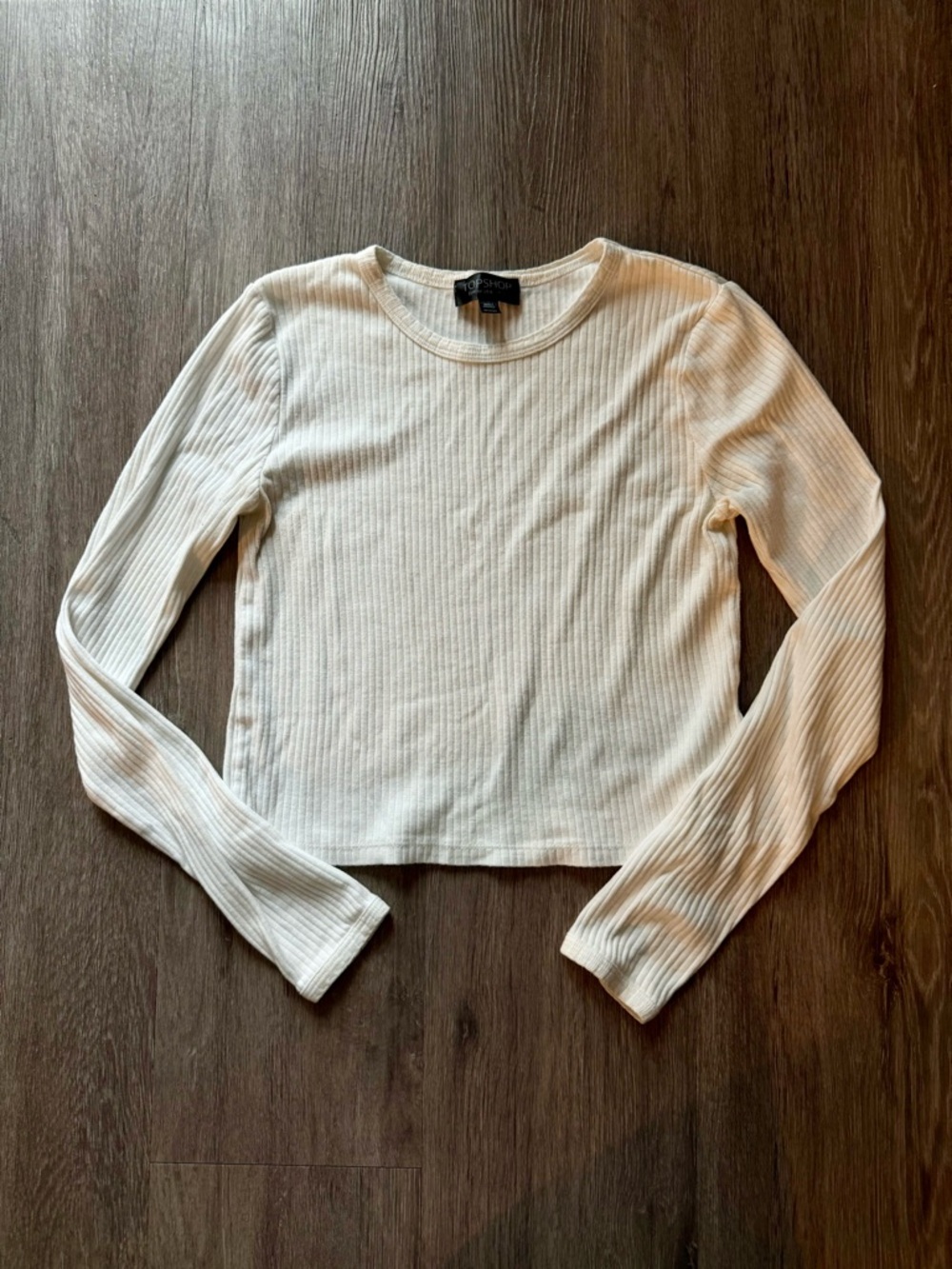Topshop White Ribbed Long-Sleeve Crop Tee